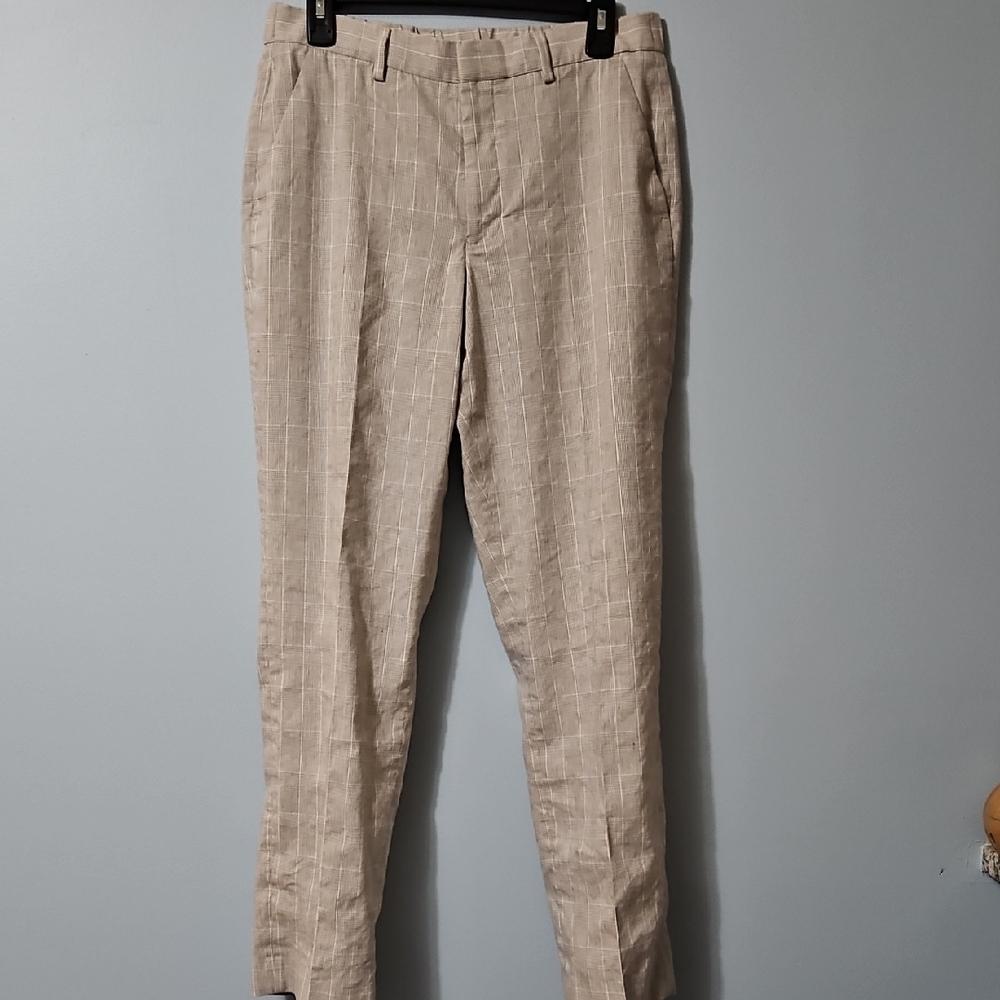 Men's Express Tan Checkered Trouser Dress Casual Pants Size 30x32